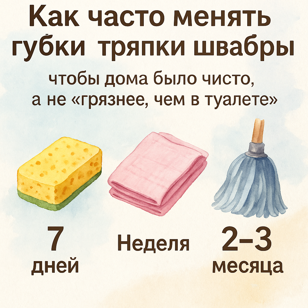 Секреты чистоты: когда и как часто менять губки, тряпки и швабры