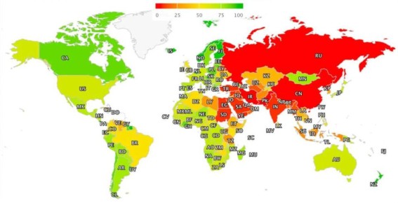 Россия заняла предпоследнее место в мире по уровню доступности интернета