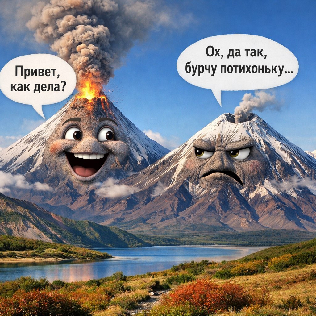 Что, если бы....?. Что, если бы вулканы Камчатки умели разговаривать? «Сегодня Авачинский проснулся с хорошим настроением и пообещал не дымить до обеда. Пользуйтесь моментом! Ключевской, как всегда, ворчит по утрам, но уже...