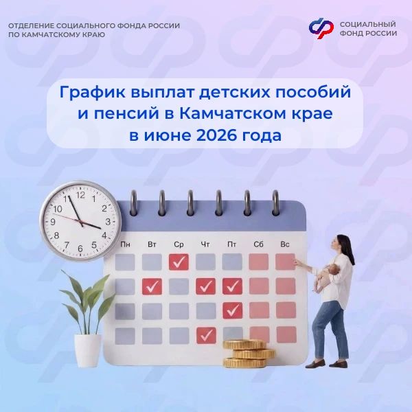 В июне Отделение СФР по Камчатскому краю перечислит пенсии и пособии по следующему графику: