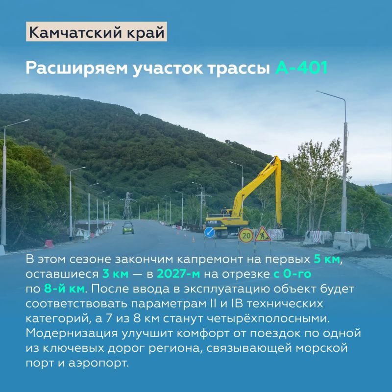 Ликвидировали грунтовку на «Колыме» в Якутии, расширили участок трассы А-401 в сторону аэропорта Елизово на Камчатке и многое другое Ликвидировали грунтовку на «Колыме» в Якутии, расширили участок трассы А-401 в сторону аэропорта Елизово на Камчатке и многое другое