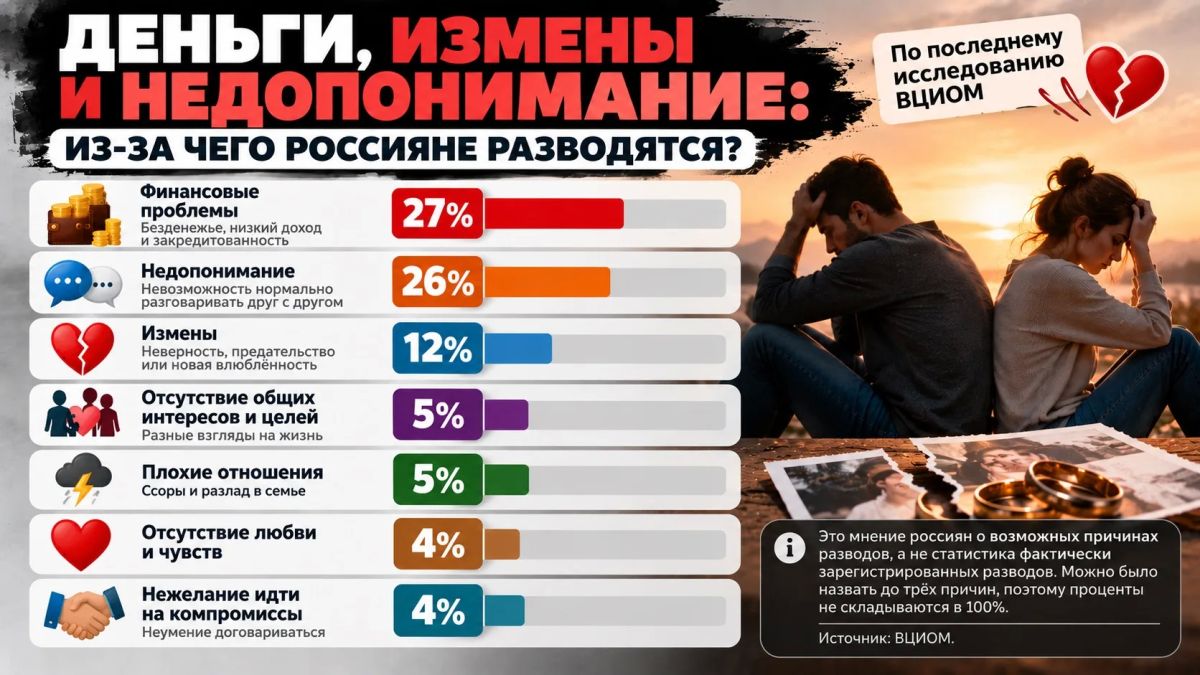 ДЕНЬГИ, ИЗМЕНЫ И НЕДОПОНИМАНИЕ: ИЗ-ЗА ЧЕГО РОССИЯНЕ РАЗВОДЯТСЯ?
