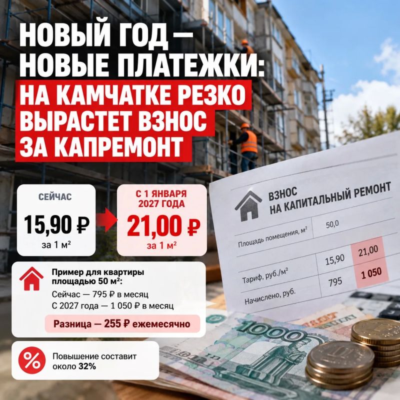 На Камчатке взнос за капремонт вырастет почти на треть