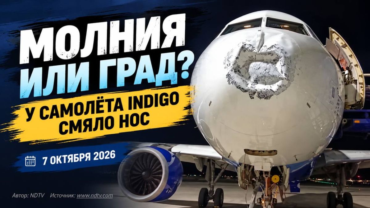 Молния или град? У самолёта IndiGo смяло нос
