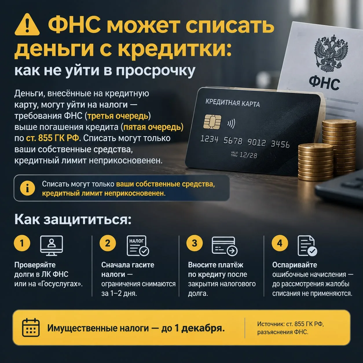 ФНС может списать деньги с кредитки: как не уйти в просрочку