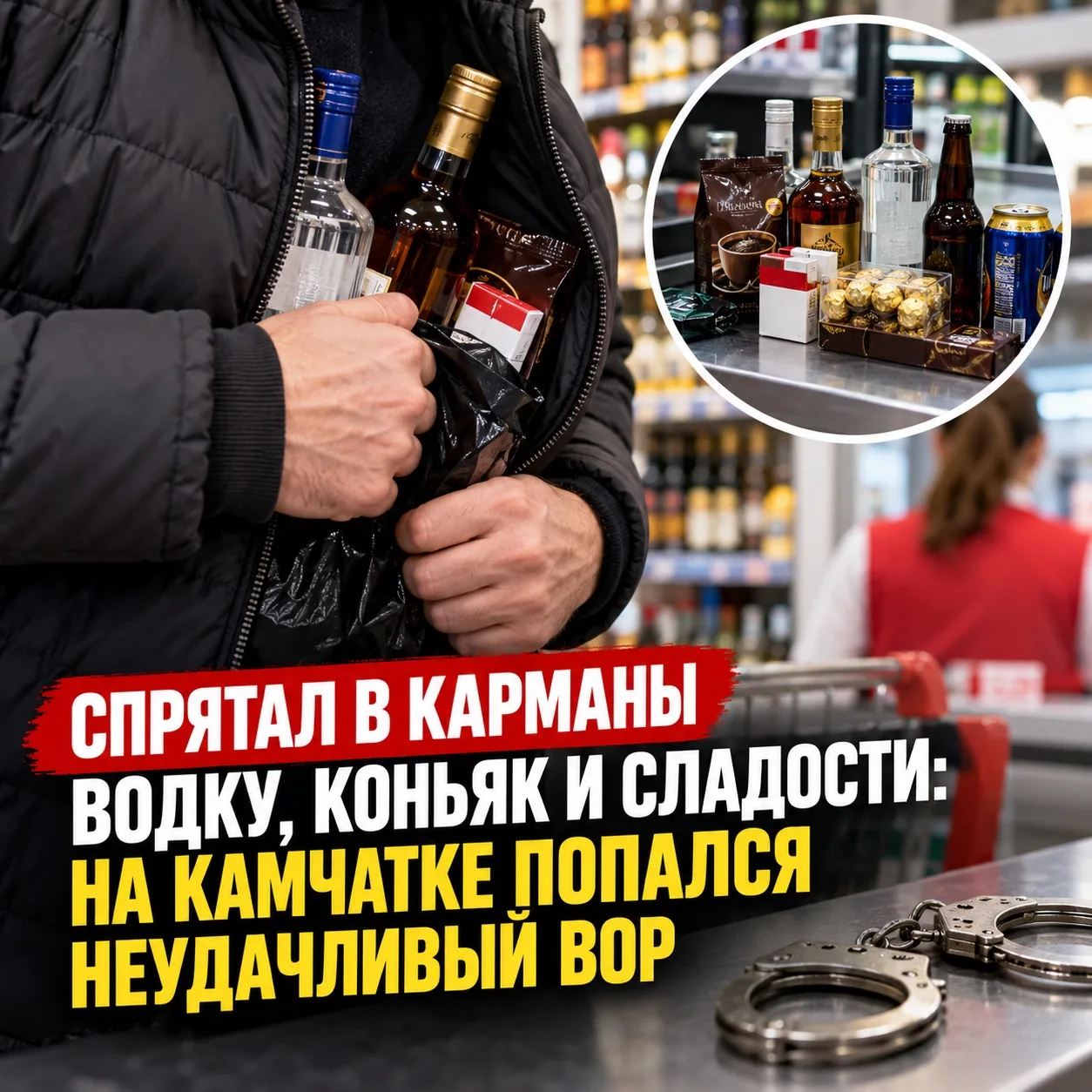 СПРЯТАЛ В КАРМАНЫ ВОДКУ, КОНЬЯК И СЛАДОСТИ: НА КАМЧАТКЕ ПОПАЛСЯ НЕУДАЧЛИВЫЙ ВОР